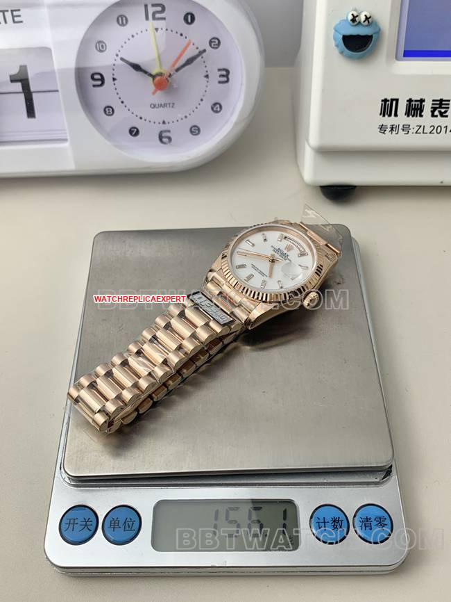 QF Factory Watch Day-Date Rolex Mop Dial Rose Gold 36mm Real Photo Weight