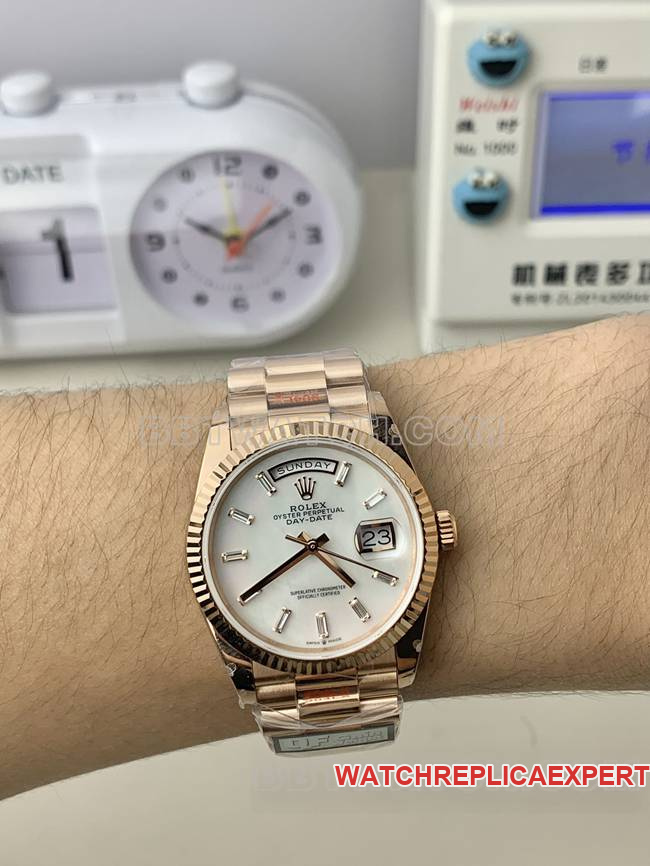 QF Factory Watch Day-Date Rolex Mother-of-Pearl Dial Rose Gold 36mm Real Wear Photos