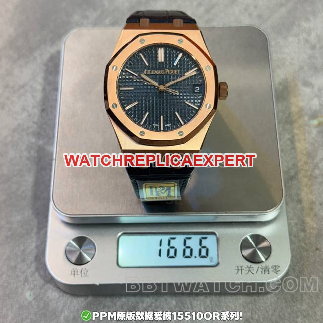 PPM Factory Royal Oak AP Blue Dial Rose Gold Leather Strap collectible Watch Actual Weight Photos