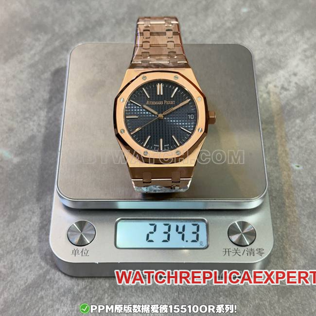 Watch PP Factory Royal Oak Audemars Piguet Blue Dial Rose Gold Steel Band Weight Real Shot Photos