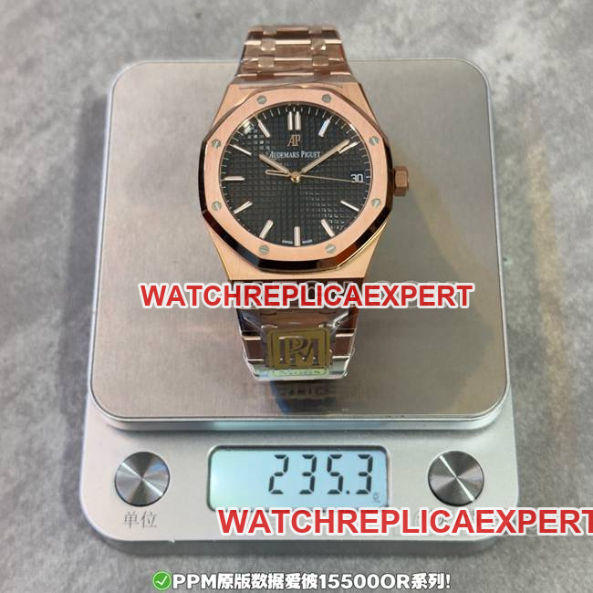 collectible Watch PPM Factory Royal Oak Audemars Piguet Black Dial Rose Gold Steel Bracelet 15500 Actual Weight Photos