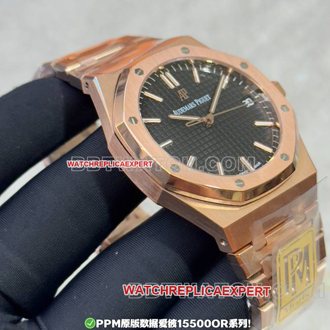 collectible Watch PPM Factory Royal Oak Audemars Piguet Black Dial Rose Gold Steel Strap 15500 Side Real Shot