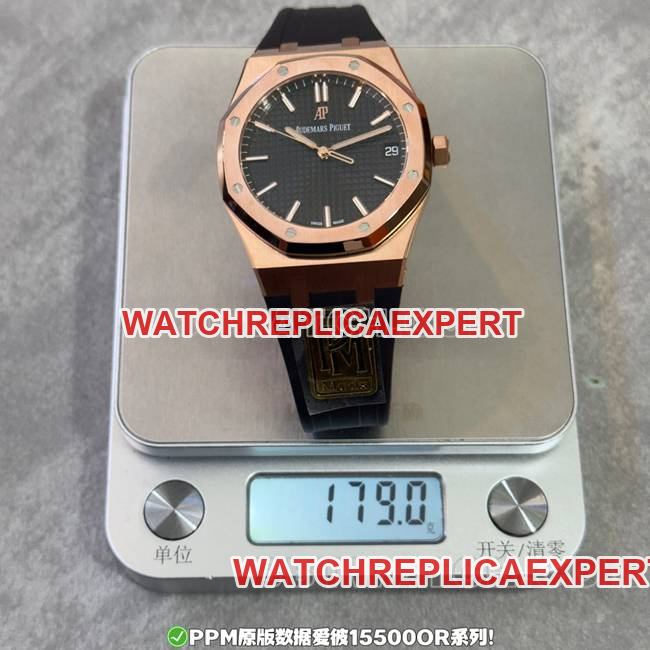 PPM Factory Audemars Piguet Royal Oak Black Dial Rose Gold Rubber Strap 15500 Real Weight Photos
