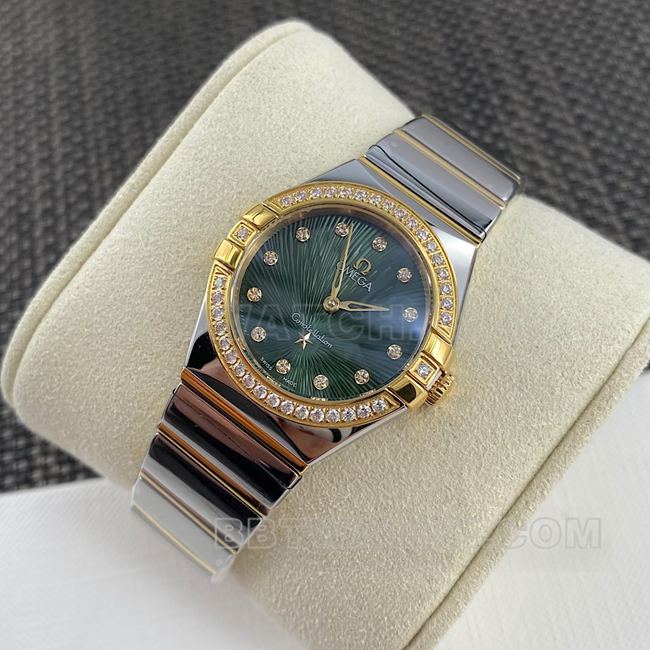 Top watch Constellation Omega green dial 27mm quartz front actual photo