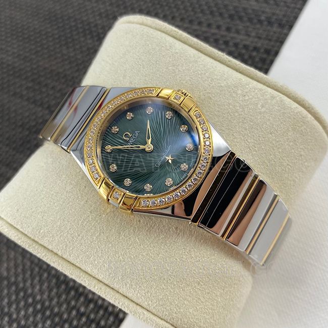 Top watch Constellation Omega green dial 27mm quartz front actual photo