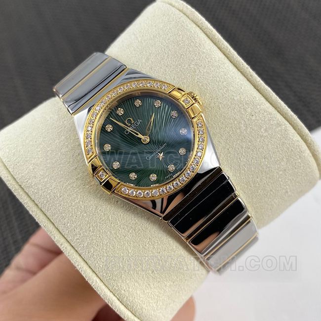 Top watch Constellation Omega green dial 27mm quartz front actual photo