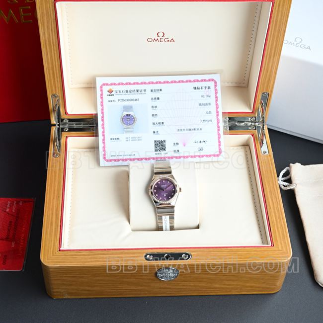 Omega Constellation Purple Dial 28mm Quartz Watch Best Quality Real Shot