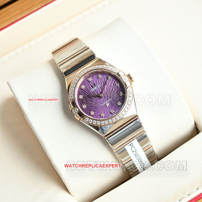 Omega Constellation Purple Dial 28mm Quartz Watch Best Quality Real Shot