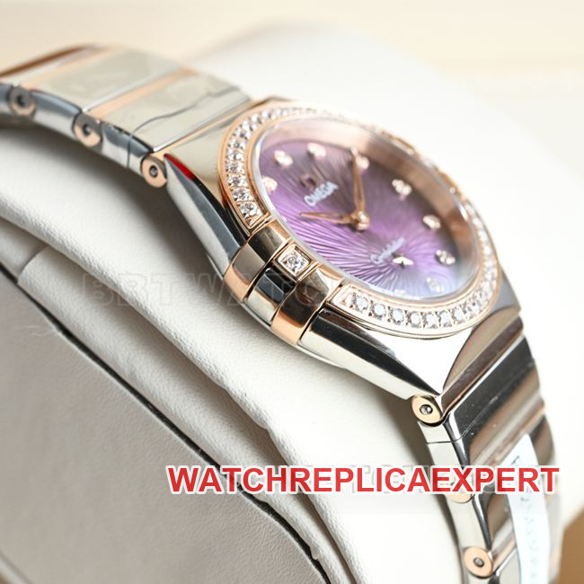 collectible Watch Omega Constellation Purple Dial 28mm Quartz Side Real Photo