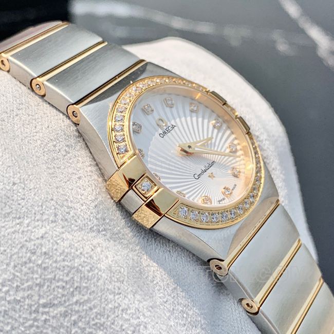 collectible Watch Constellation Omega White Dial Gold Diamond Bezel 28mm Quartz Side Real Shot