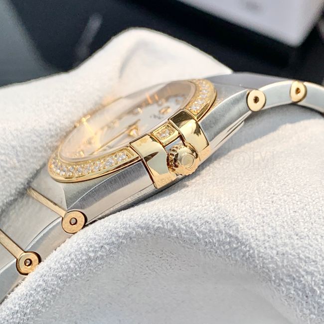 collectible Watch Constellation Omega White Dial Gold Diamond Bezel 28mm Quartz Side Real Shot