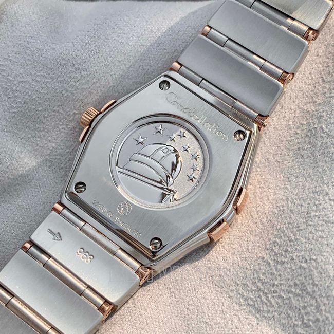 Top watch Omega Constellation white dial rose gold diamond bezel 28mm quartz back real shots