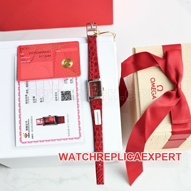 collectible Watch DeVille Omega Red Dial Quartz Red Leather Strap Front Real Photo