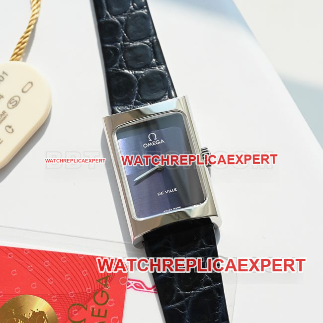 Watch: Omega De Ville Purple Dial Quartz with Purple Leather Strap—Front View (Actual Photo)