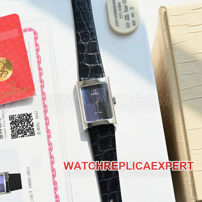 Watch: Omega De Ville Purple Dial Quartz with Purple Leather Strap—Front View (Actual Photo)
