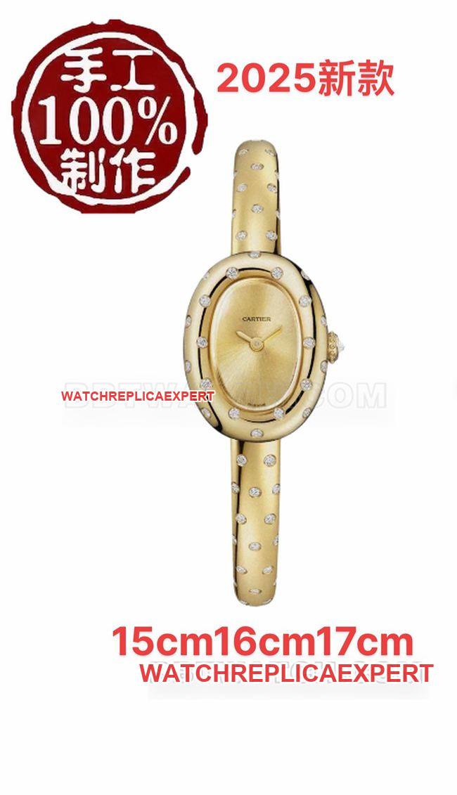 Top- watch BBA factory bathtub Cartier gold dial Moissan diamond British movement front actual photo