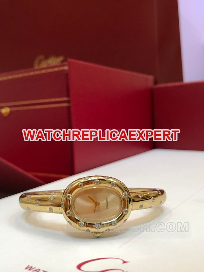Top- watch BBA factory bathtub Cartier gold dial Moissan diamond British movement front actual photo