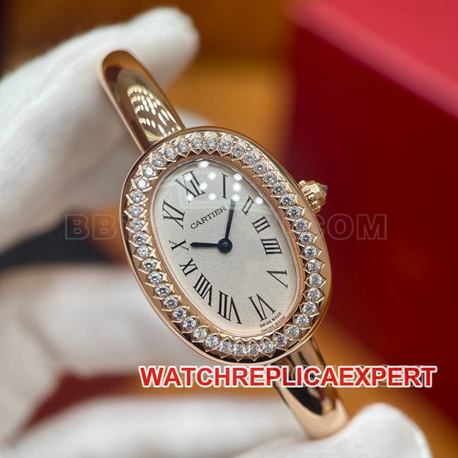 Optimal Watch BBA Factory Bathtub Cartier White Dial Rose Gold Diamond Bezel Quartz Front Real Shot