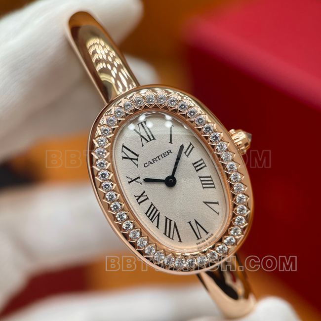 Optimal Watch BBA Factory Bathtub Cartier White Dial Rose Gold Diamond Bezel Quartz Front Real Shot