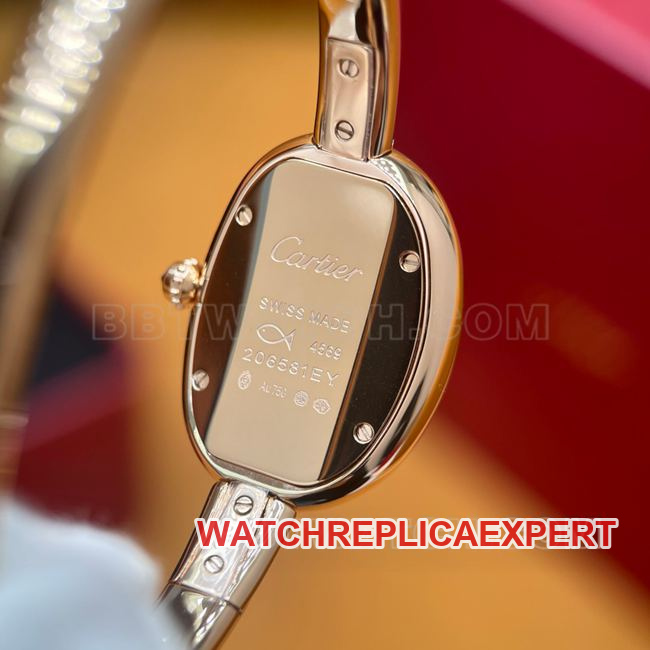 BBA Factory collectible Watch, Bathtub Cartier White Dial Rose Gold Diamond Bezel Quartz, Back Real Photos