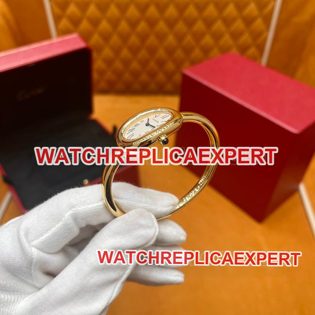watch BBA factory bathtub Cartier white dial gold bezel quartz side real photo