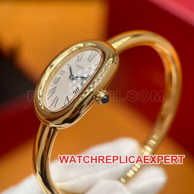 watch BBA factory bathtub Cartier white dial gold bezel quartz side real photo