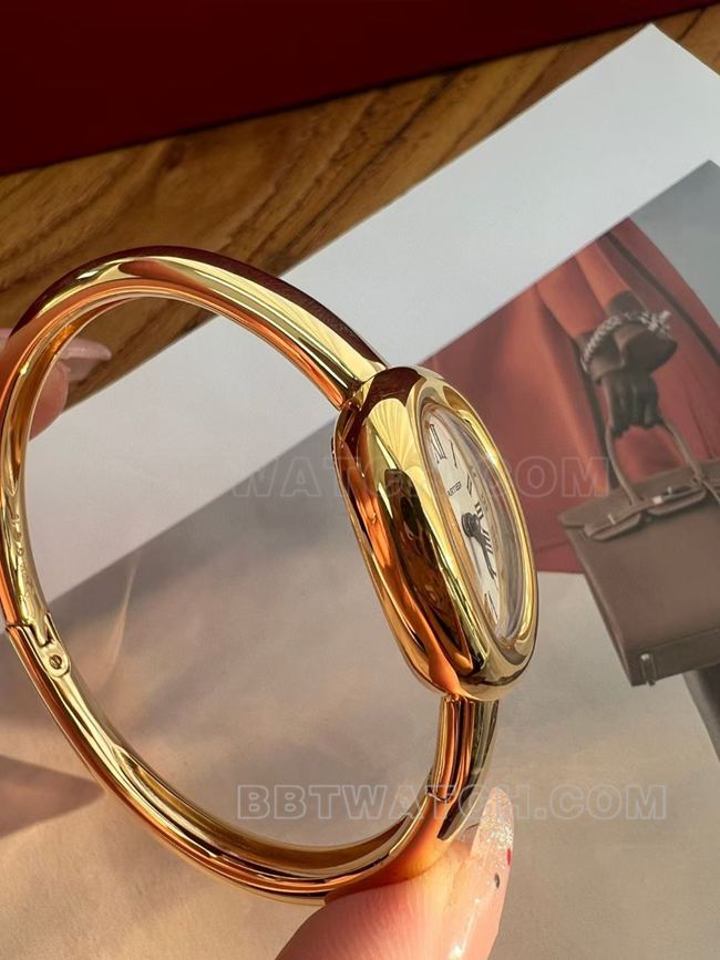 Watch BBA Factory Cartier Bathtub Silver White Dial Gold Bezel Quartz Side Real Shot Pictures