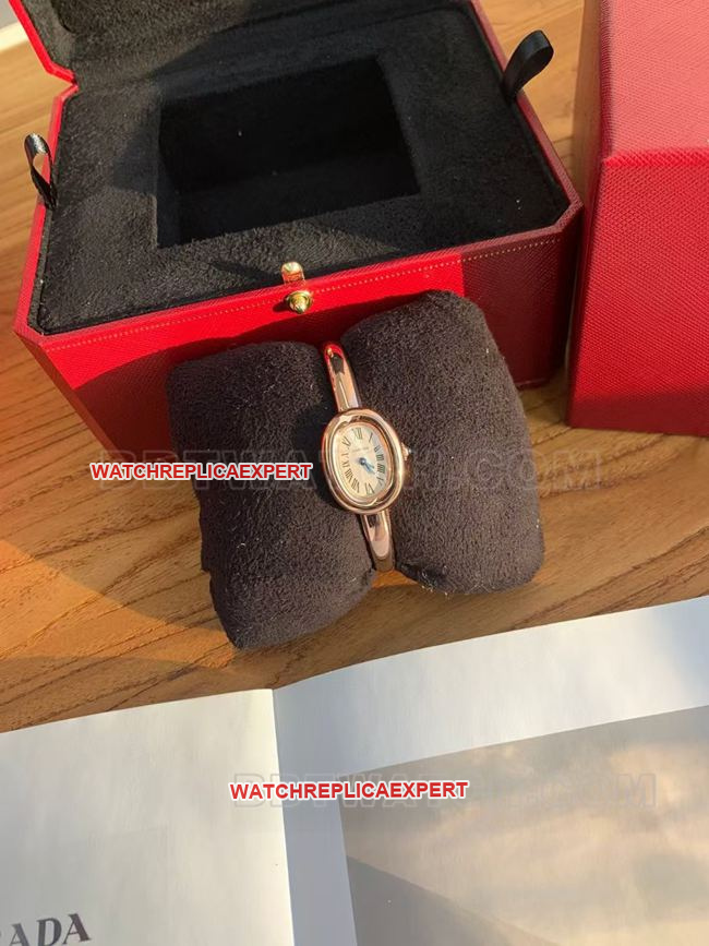 collectible Watch: BBA Factory "Bathtub" Cartier Silver-White Dial with Rose Gold Ring Quartz—Front View Actual Photos