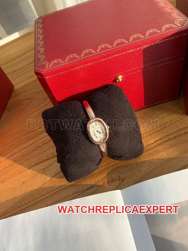 collectible Watch: BBA Factory "Bathtub" Cartier Silver-White Dial with Rose Gold Ring Quartz—Front View Actual Photos