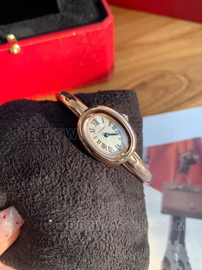 collectible Watch: BBA Factory "Bathtub" Cartier Silver-White Dial with Rose Gold Ring Quartz—Front View Actual Photos