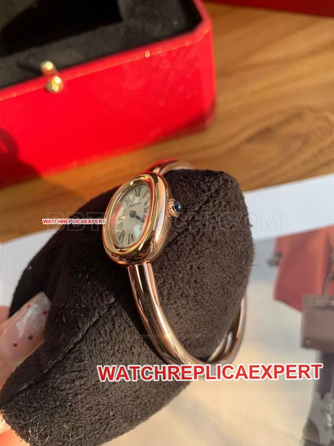 collectible watch BBA factory bathtub Cartier silver white dial rose gold bezel quartz side real shot pictures