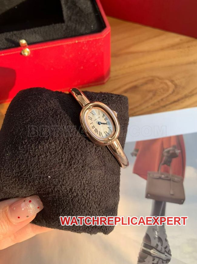 collectible Watch: BBA Factory "Bathtub" Cartier Silver-White Dial with Rose Gold Ring Quartz—Front View Actual Photos