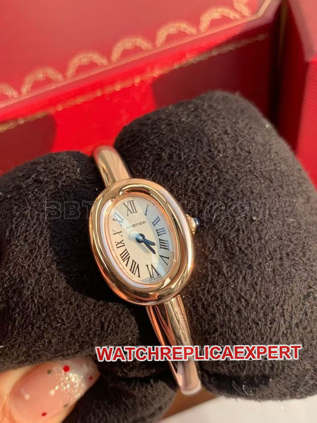collectible Watch: BBA Factory "Bathtub" Cartier Silver-White Dial with Rose Gold Ring Quartz—Front View Actual Photos