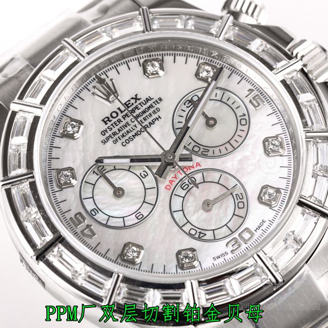 collectible watch PPM factory DaytonaRolex white mother-of-pearl dial 4130 mechanical front live photo