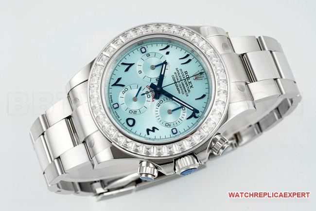 1:1replica watch DaytonaPPM factory Rolex ice blue dial Middle East time scale Moissanite diamond bezelfront live photo