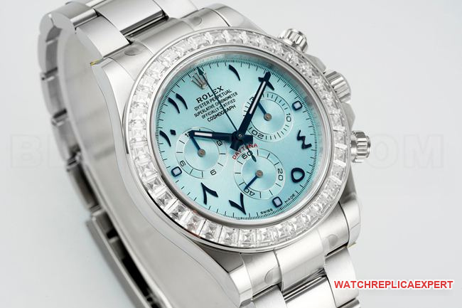1:1replica watch DaytonaPPM factory Rolex ice blue dial Middle East time scale Moissanite diamond bezelfront live photo