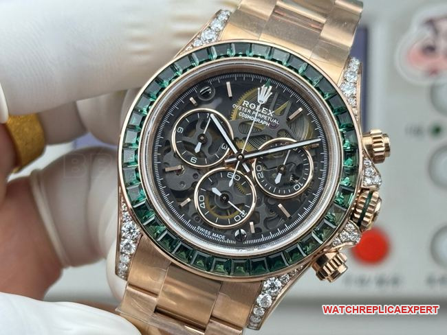 collectible watch RolexPPM factory Daytona hollow plate emerald diamond bezelfront live photo