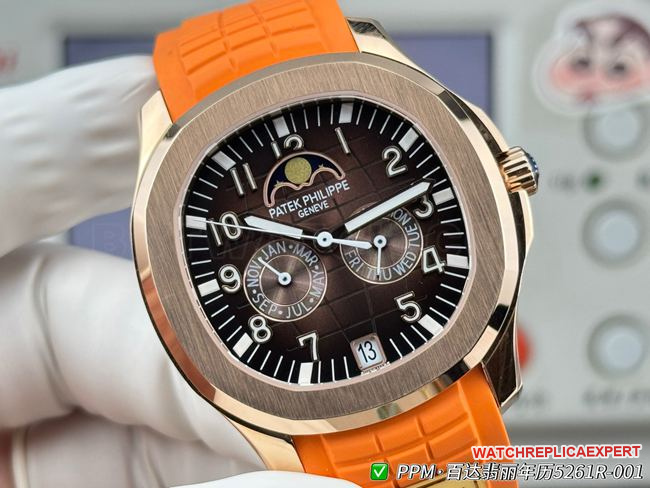1:1replica watch Patek PhilippePPM factory Aquanaut dark brown dial 5261front live photo