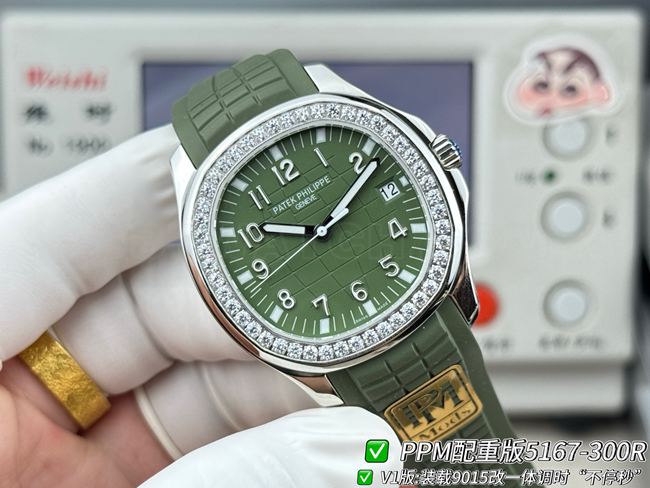 Patek PhilippePPM factory top-tier watch Aquanautgreen dialdiamond bezel5167front live photo
