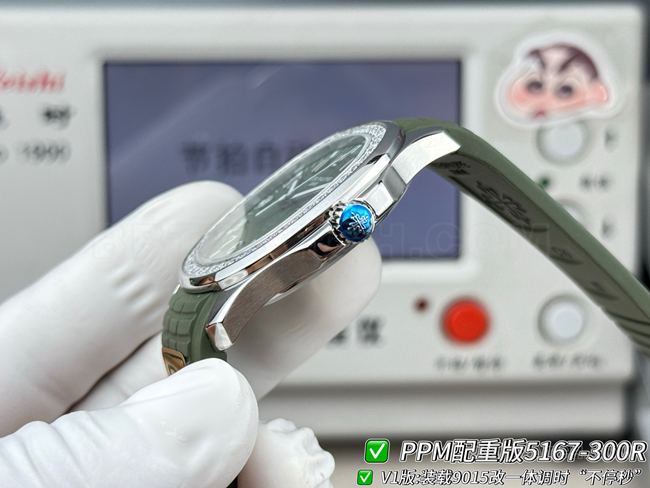 Patek PhilippePPM factory top-tier watch Aquanautgreen dialdiamond bezel5167side live photo
