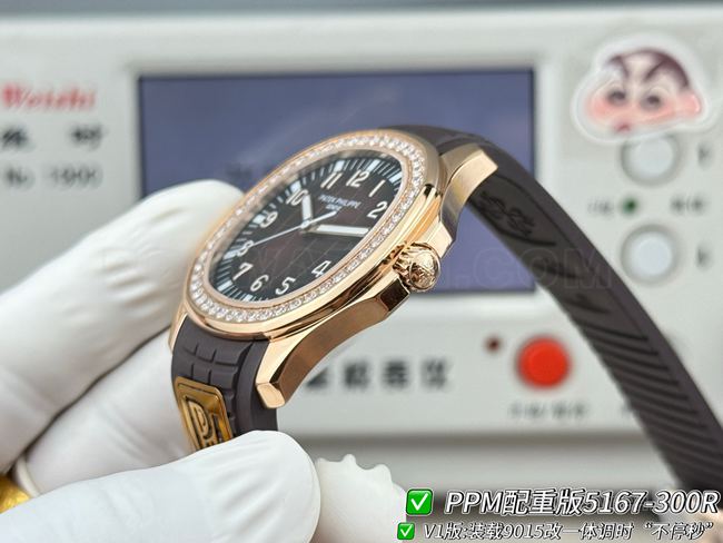 Patek PhilippePPM factory watch Aquanaut dark brown dial diamond bezel5167side live photo