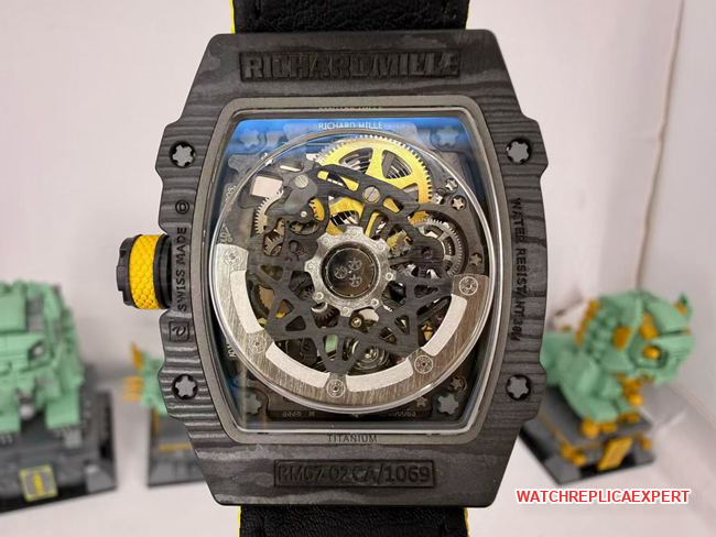 top-tier watch RM067-02Richard Mille hollow dial yellow braceletcaseback live photo
