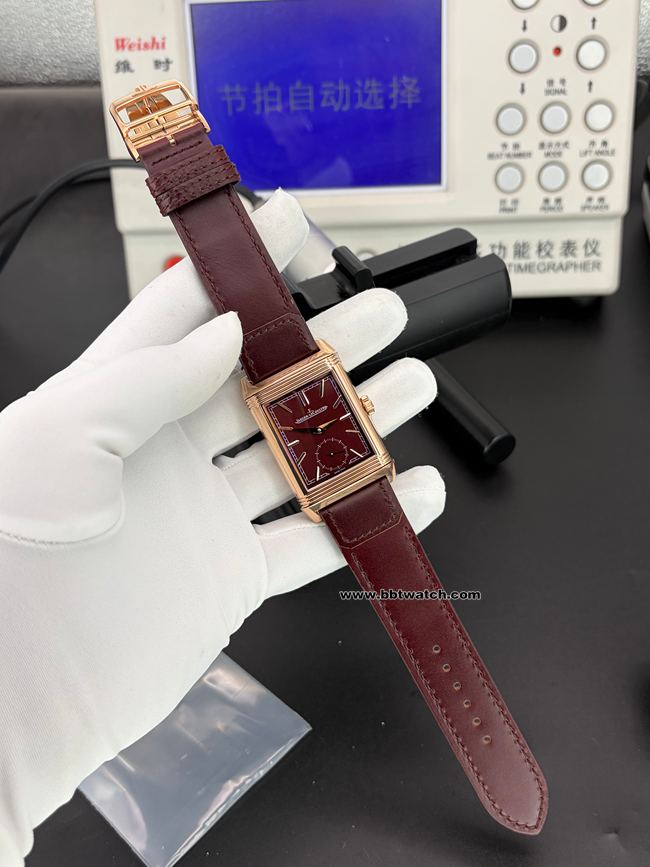 top-tier watch JJF factory Jaeger-LeCoultre flip watch burgundy dial 398256Jfront live photo