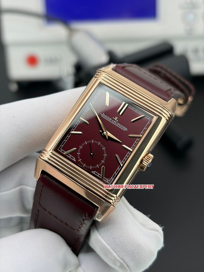 top-tier watch JJF factory Jaeger-LeCoultre flip watch burgundy dial 398256Jfront live photo