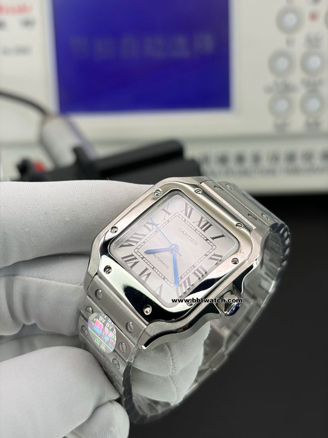 top-tier watch BV factory Santos Cartierwhite dialsteel braceletfront live photo