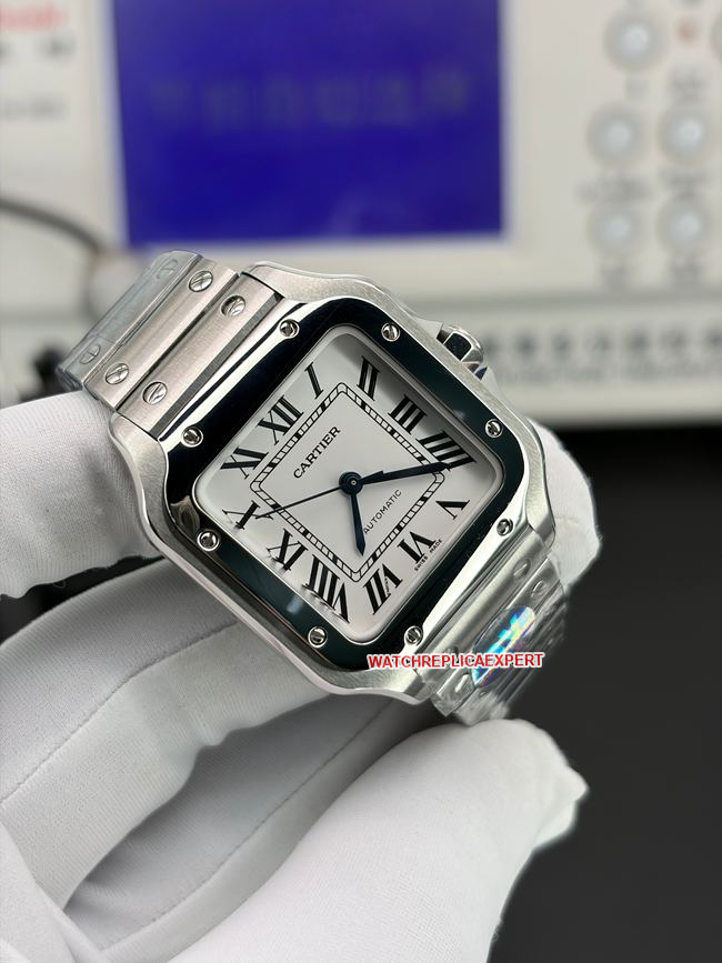 top-tier watch BV factory Santos Cartierwhite dialsteel braceletfront live photo