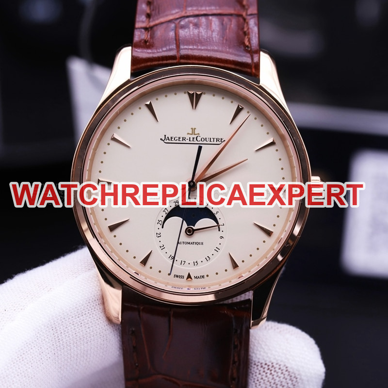Jaeger-LeCoultre Master Series Moon Phase Ultra-Thin Men's Watch Rose Gold Watch Review Front View