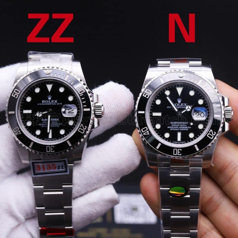 Rolex Black Submariner Watch ZZ Factory vs N Factory V10S Comparison Review Front View