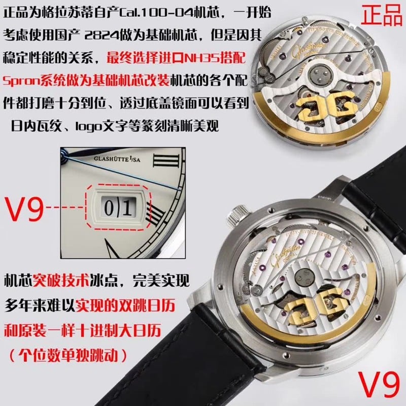 Glashütte Originalmoon phase new upgraded version V9replica watch improves detail shots in all aspects