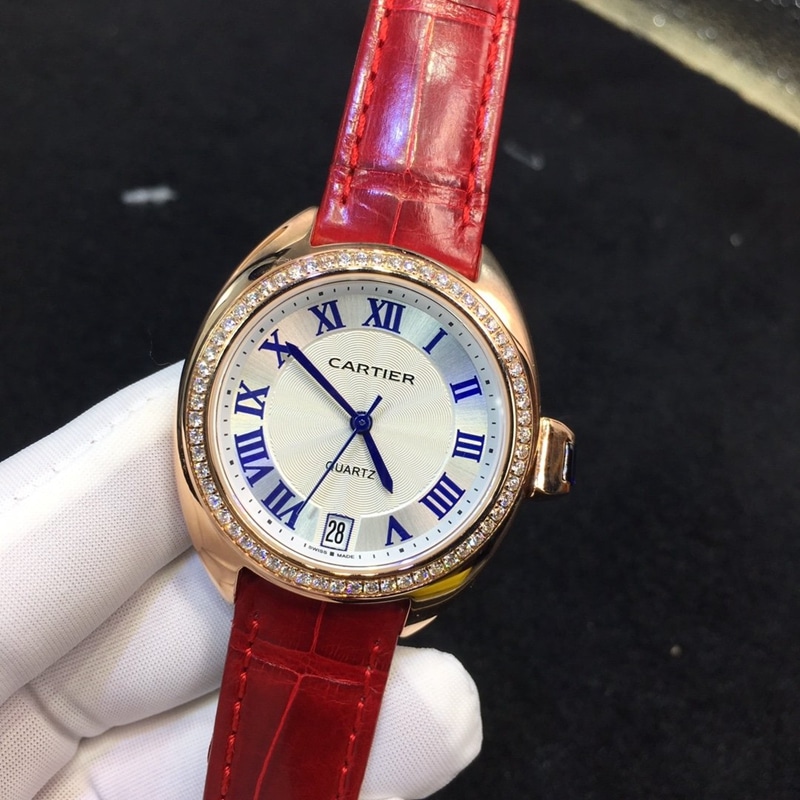 Cartier Keys Series 18K Gold Diamond Paved 33mm Ladies' Real Diamond Real Gold Watch - Front View